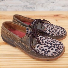 Twisted X Womens 6.5 Brown Leopard Leather Bomber Driving Moc Boat Shoes WDM0057