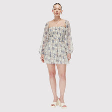 Aritzia Wilfred Womens Dress Blue Tempest Mini Smocked Square Neck Babydoll 2XS