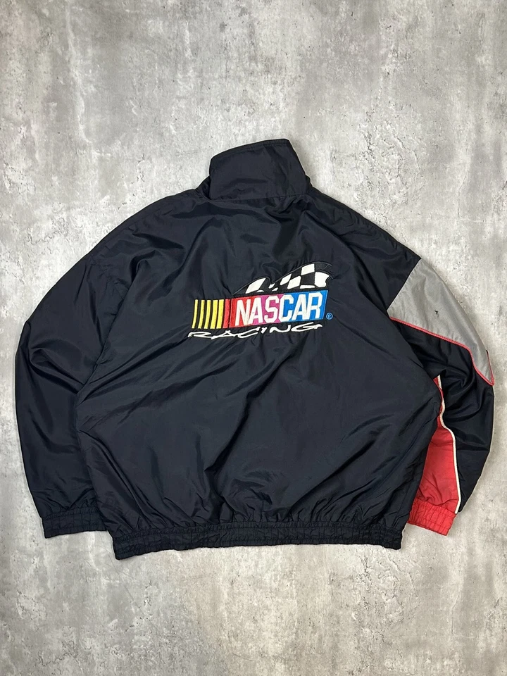 Vintage Nascar Racing Embroidered Logo Full Zip Nylon Windbreaker Jacket Sz 2XL - Imagem 2 de 4