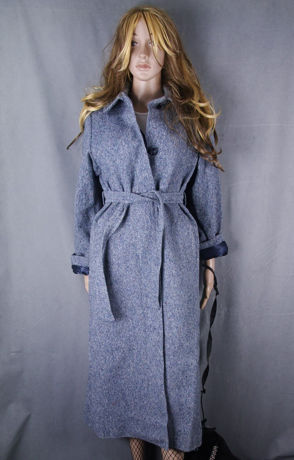Vtg. Blue Irish Donegal Tweed Coat Hourihan Look Feel Angora Cashmere Silk Sz S image 10