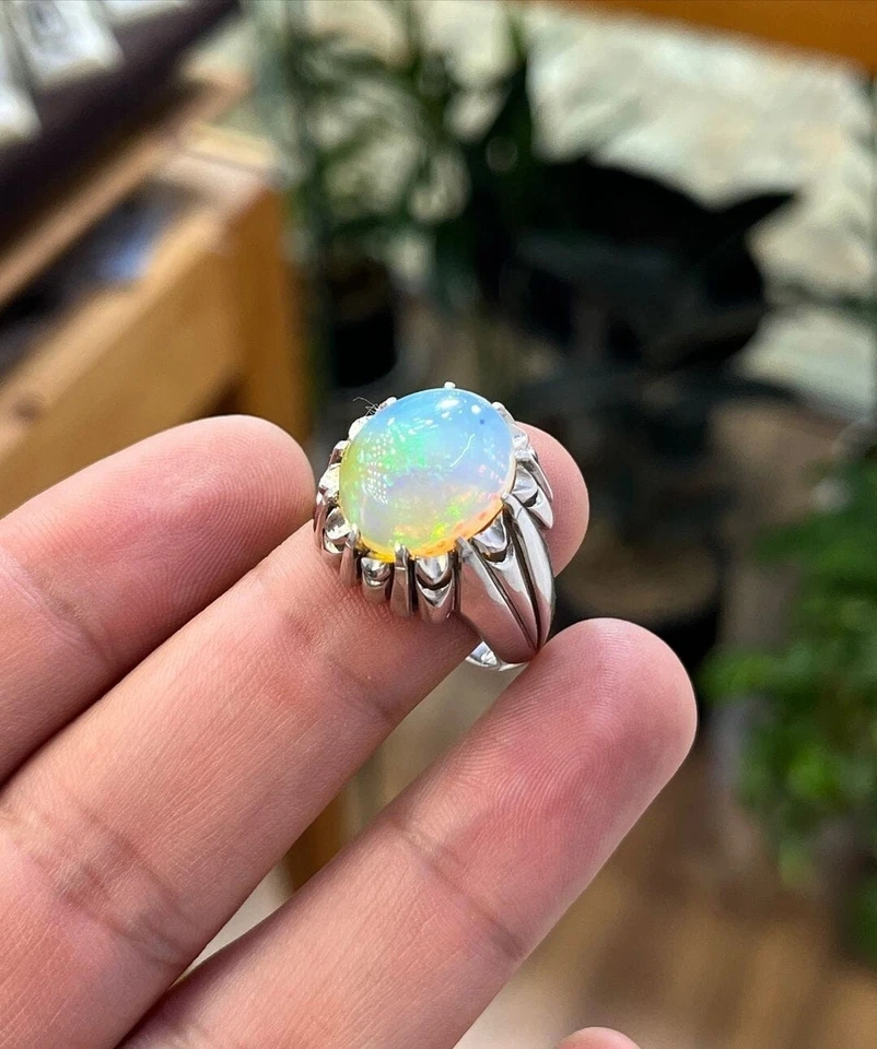 Настоящий эитиопийский белый опал кольцо серебро 925 - Изображение 2 из 4