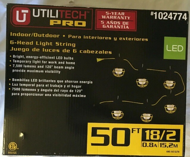 Utilitech 1024774 7500lumen 50ft Whiteshade LED Bulb String Lights