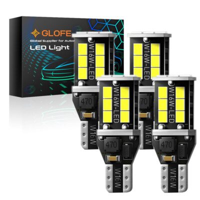 4PCS GLOFE Canbus White 912 921 T15 W16W LED Parking Bulbs Backup Reverse Light