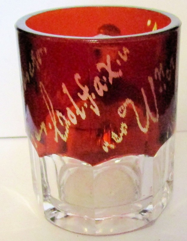 1908 Colfax Washington EAPG Cranberry Flash Souvenir Miniature Mug "Gladys"