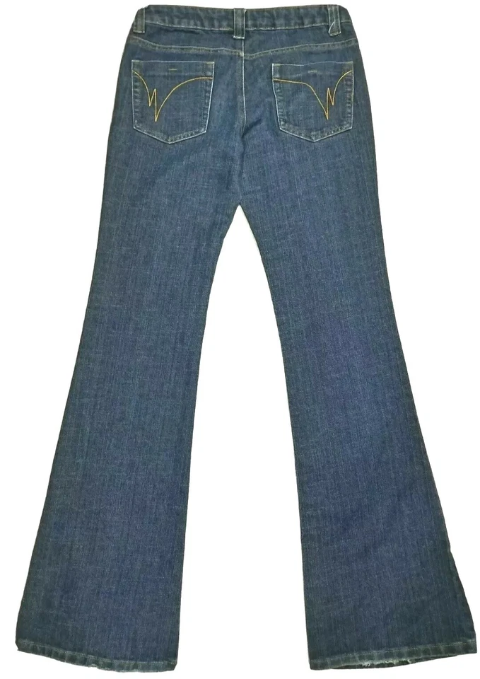 Womens Wet Seal Jeans Flare Leg Medium Wash Embroidered Pockets Y2K 90's - Image 2 of 4