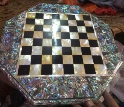 12'' Unique Marble Chess Chess Table Top Abalone Shell Random Inlay Handmade Gift