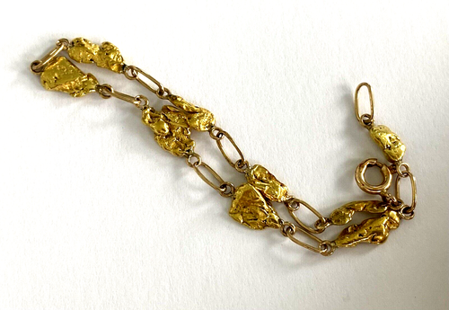 14Kt 585 Solid Yellow Gold Unique Ladies 9 Pure Gold Nugget Link Bracelet 7” - Picture 9 of 13