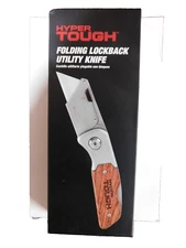 Hyper Tough Folding Lock Back Utility Knife with Wood Handle,42869, 1 Blade +Bag