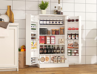 Kitchen Pantry Cabinet, With Adjustable Shelves And Drawer