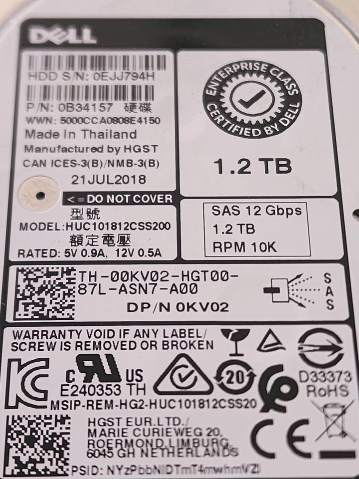 Dell 00KV02 1.2TB 10K 12G 2.5" SAS HDD HUC101812CSS200 0KV02 GEN14 Caddy DXD9H - Image 2 of 4