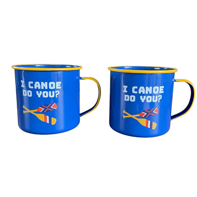 x2  I Canoe Do You Metal Camping Coffee Mug Rustic Blue  holds 16 FL OZ