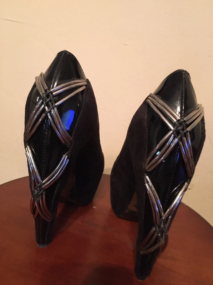 Zapatos de tacón alto Bettie Page Cheryl plataforma de terciopelo negro - sin usar, talla 7 Foto 2 de 4