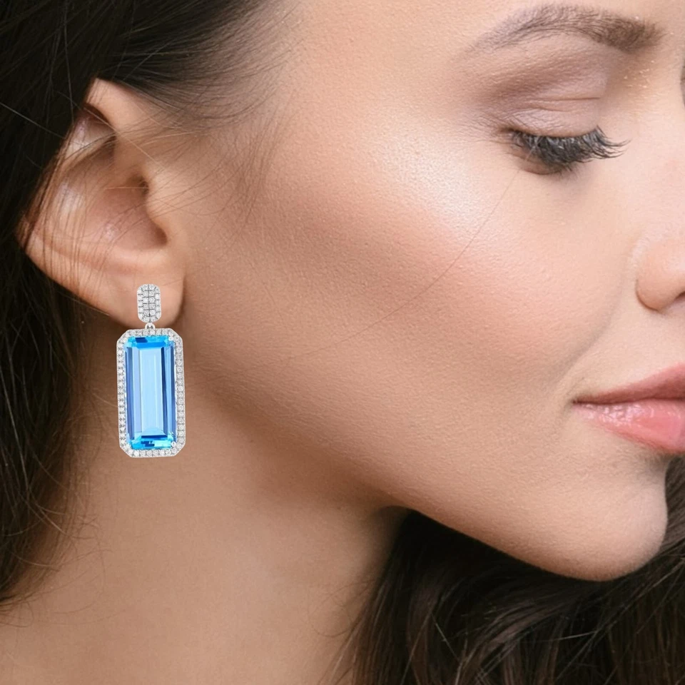 Conjunto de aretes colgantes de plata 925 con topacio Syn para mujer joyería de cóctel Foto 2 de 4