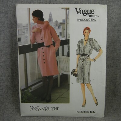 Vogue 1342 Misses Dress Yves Saint Laurent button front size 16 Plus Uncut