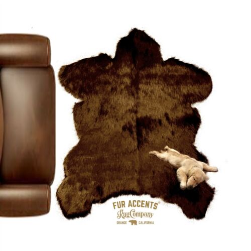 USA Classic Brown  Bear Skin Shag Rug Bonded Suede Lining Plush Faux Fur 