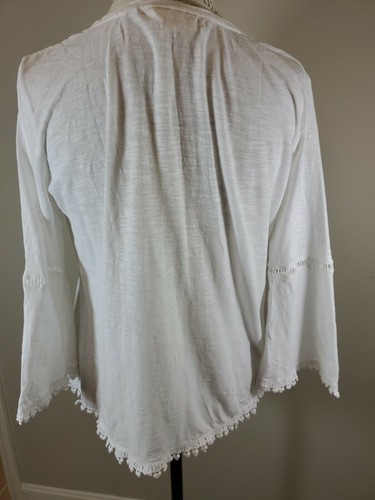 Style And Co White Blouse Size PS Bell Sleeves Crochet Trim 100% Cotton Boho - Picture 8 of 11