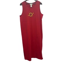 Quacker Factory Dress Womens 1X Red Nautical Cruise Sleeveless Knit Midi Plus