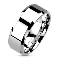 Stainless Steel Polished Plain Wedding Band Ring with Beveled Edge Size 5-14