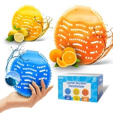 12 Packs Urinal Screen Deodorizer, 3 Fresh Scents, Ocean Breeze, Lemon, Orang...