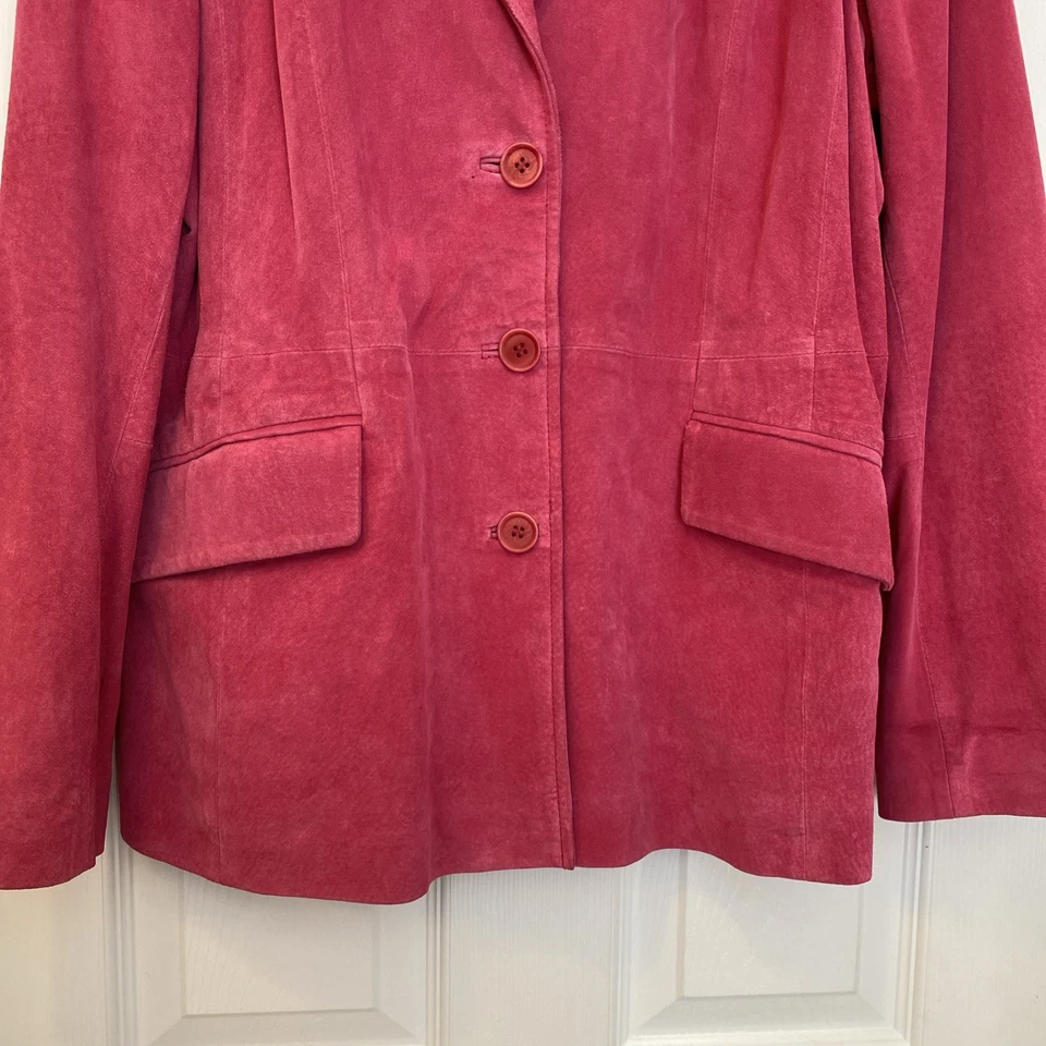 TERRY LEWIS FUSCHIA GENUINE LEATHER SUEDE WOMAN'S BLAZER, SZ. LARGE - Image 3 of 4