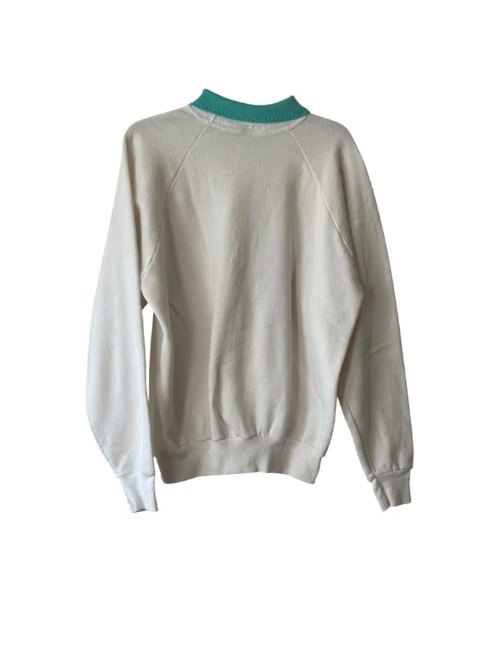 Sudadera Vintage Punto de Cruz Estampado Golf Con Cuello XL Blanco Verde Azulado Hecha en EE. UU. Foto 2 de 4