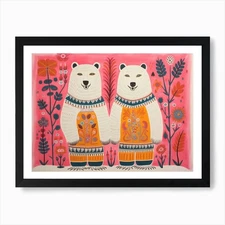 Polar Bear 1 Folk Style Animal Illu Framed Wall Art Poster Canvas Print Picture