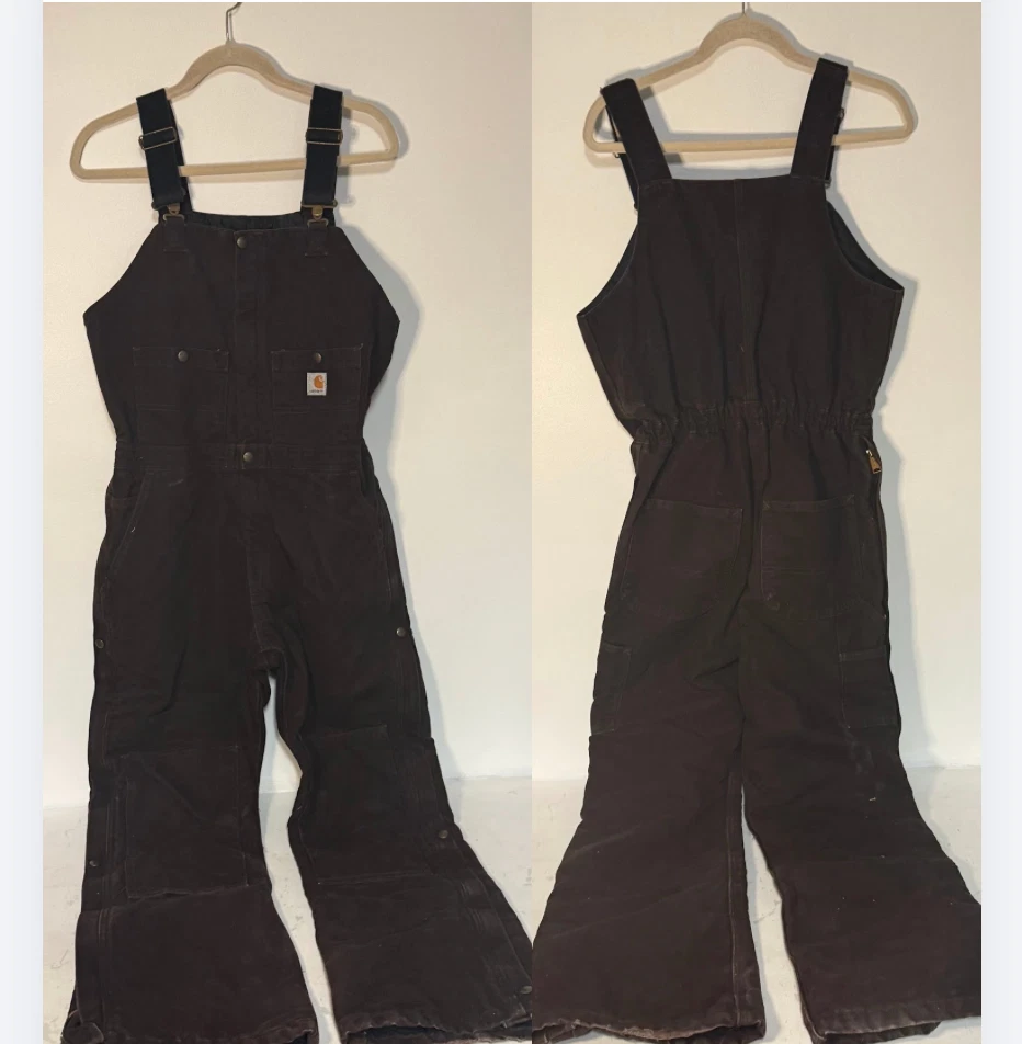 Womens 8 x 32 Carhartt Duck Canvas Wildwood Insulated Bib Overall Dark Brown