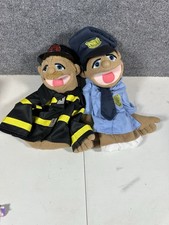Melissa Doug Lot /2 puppets Police Officer Fireman Firefighter Hand Puppets
