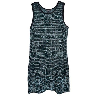 Ming Wang Women's Large Dress Teal Black Metallic Knit Boucle Patterned