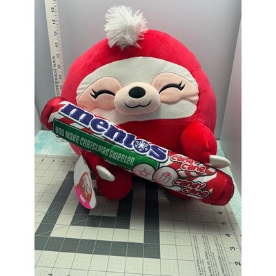 Jumbo size Squishmallows Amy Sloth Plush Red Christmas Candy Cane Mentos 12 inch