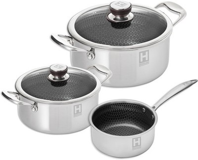 Henssler SH20301 Koch Topf Set Ø 18 20 24 cm Stieltopf 2,2 l Wabenstruktur Silbe