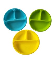 Wee Sprout Silicone Divided Plates Lot of 3 Blue Green Yellow Baby Feeding