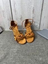 Womens Latin Dance Shoes Salsa Satin Brown Strappy Heels Size 39 US 8.5