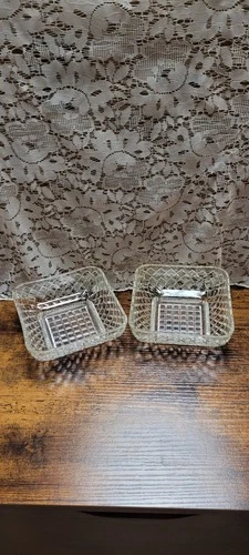 Vintage Federal Glass square bowl, "Diamond Lattice" pattern, 1940s or 1950s.