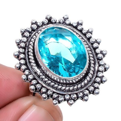 Blue Topaz Gemstone 925 Silver Plated Jewelry Ring s.8 F1885