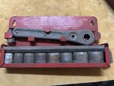 Vintage 11 Piece Indestro Socket Wrench Set #1453 w/Red Wall Mount USA COMPLETE
