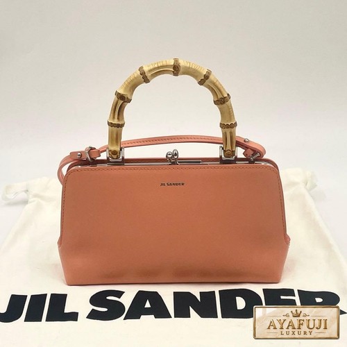Jil Sander Goji Bamboo Frame Leather Top Handle Shoulder Bag Coral Pink Small