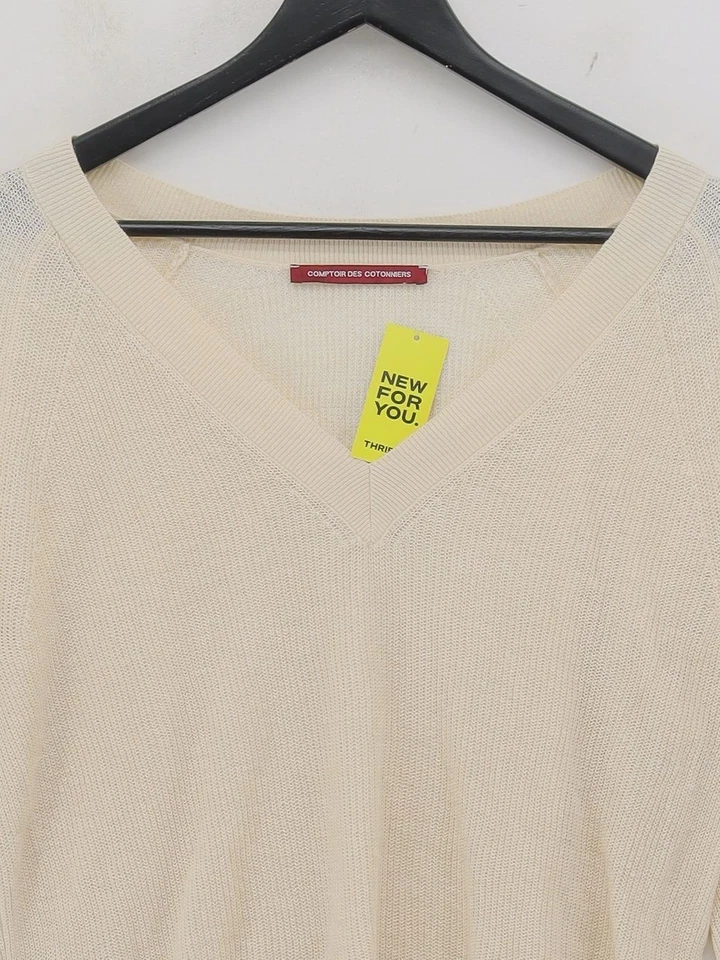 Comptoir Des Cotonniers Women's Jumper M White 100% Linen V-Neck Pullover — 第 3/4 张图片