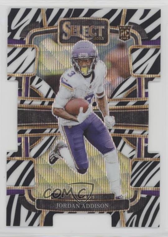 2023 Panini Select Concourse Zebra Prizm Die-Cut Jordan Addison #66 Rookie RC