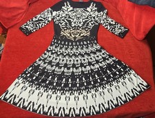 Gabby Skye Sweater Dress 3/4 Sleeve Black White Pink Accent Knee Length Sz Med.