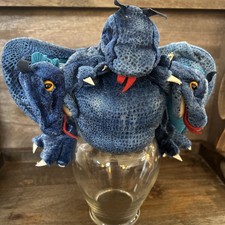 Folkmanis 12  Blue Three Headed Dragon Soft Plush Winged Hand Puppet Toy-EUC