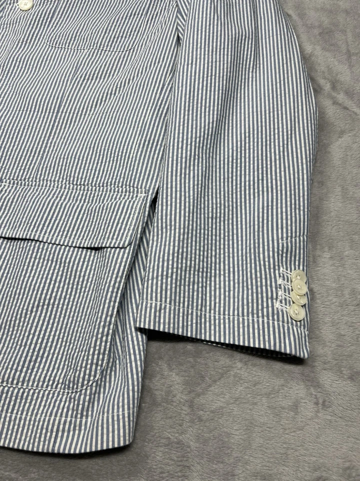 Blazer Cremieux Classics Seersucker Para Hombre L Azul Blanco Rayas Algodón Doble Ventilación Foto 4 de 4