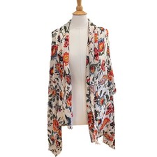 Large Floral Wrap / Shawl, Fringe, Orange, Blue, Ivory, 31 by 76