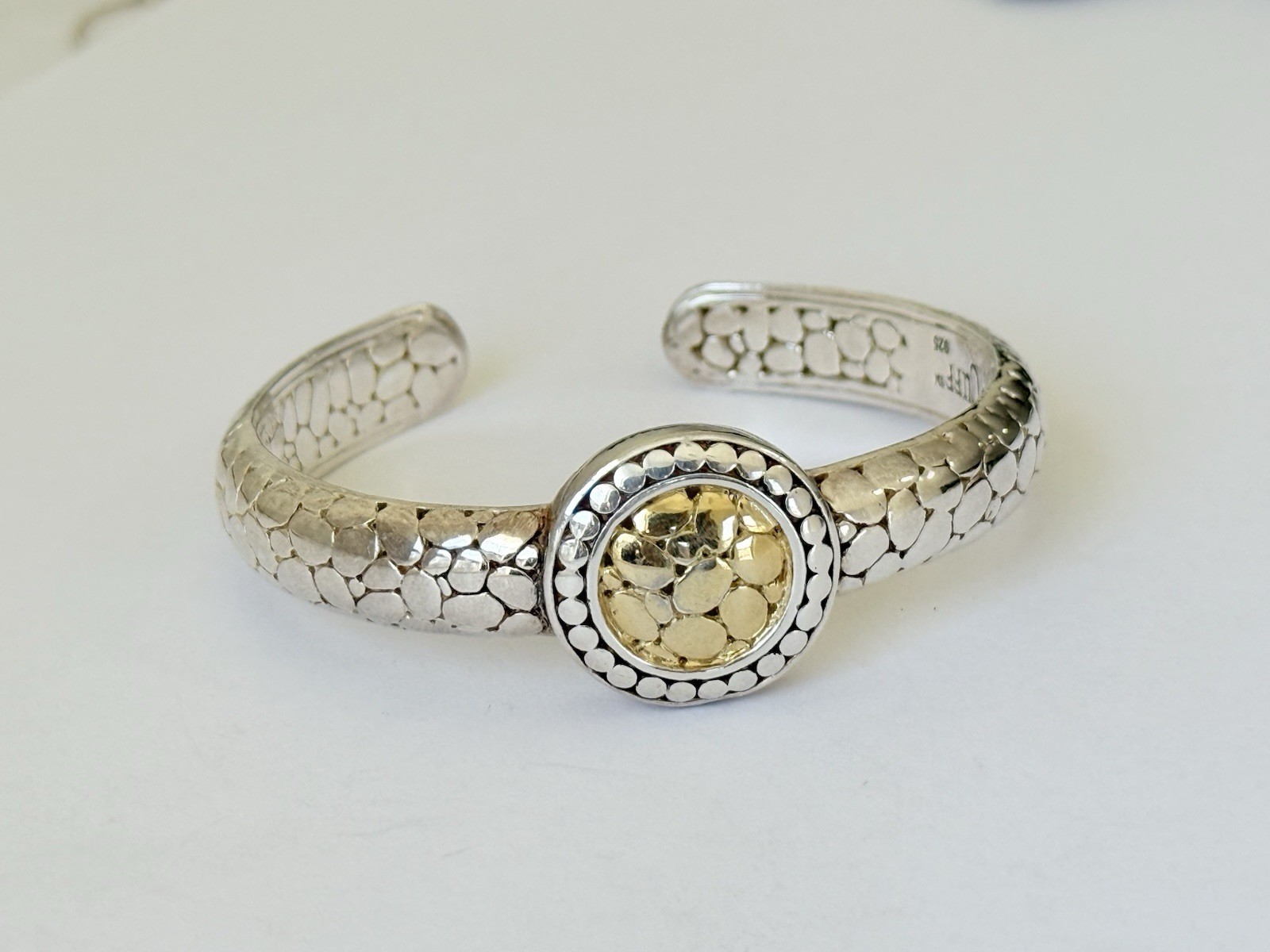 Rustic Cuff Signed 925 Sterling Silver Dot Cobble… - image 5