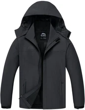 Men's Waterproof Raincoat Lightweight Rain Jacket with Detachable Hood Softsh...