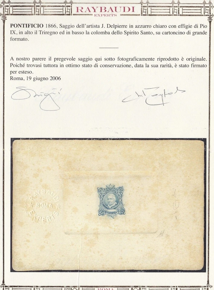 1866 Estado Papal, SAGE DELPIERRE Raybaudi Certificado OURO RARO - Imagem 2 de 3