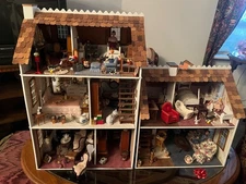 Huge Handmade Vintage Wooden 3 story Dollhouse Fully Furnished W/lights  