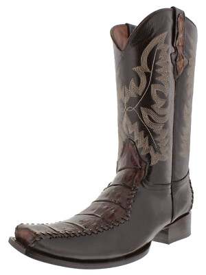Mens Western Wear Cowboy Crocodile Belly Skin Genuine Leather Brown Size 13.5