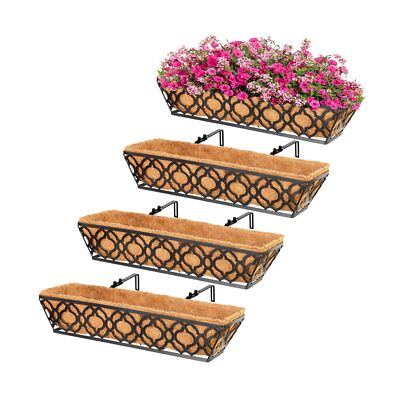 4pcs 24 Inch Window Deck with Coco Liner,24'' Window Boxes Horse Trough with C...
