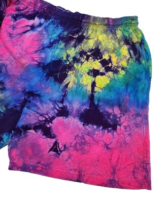 Tie Dye Shorts Pink Blue Purple Yellow Cotton Deluxe Elastic Drawstring 2XL XXL 